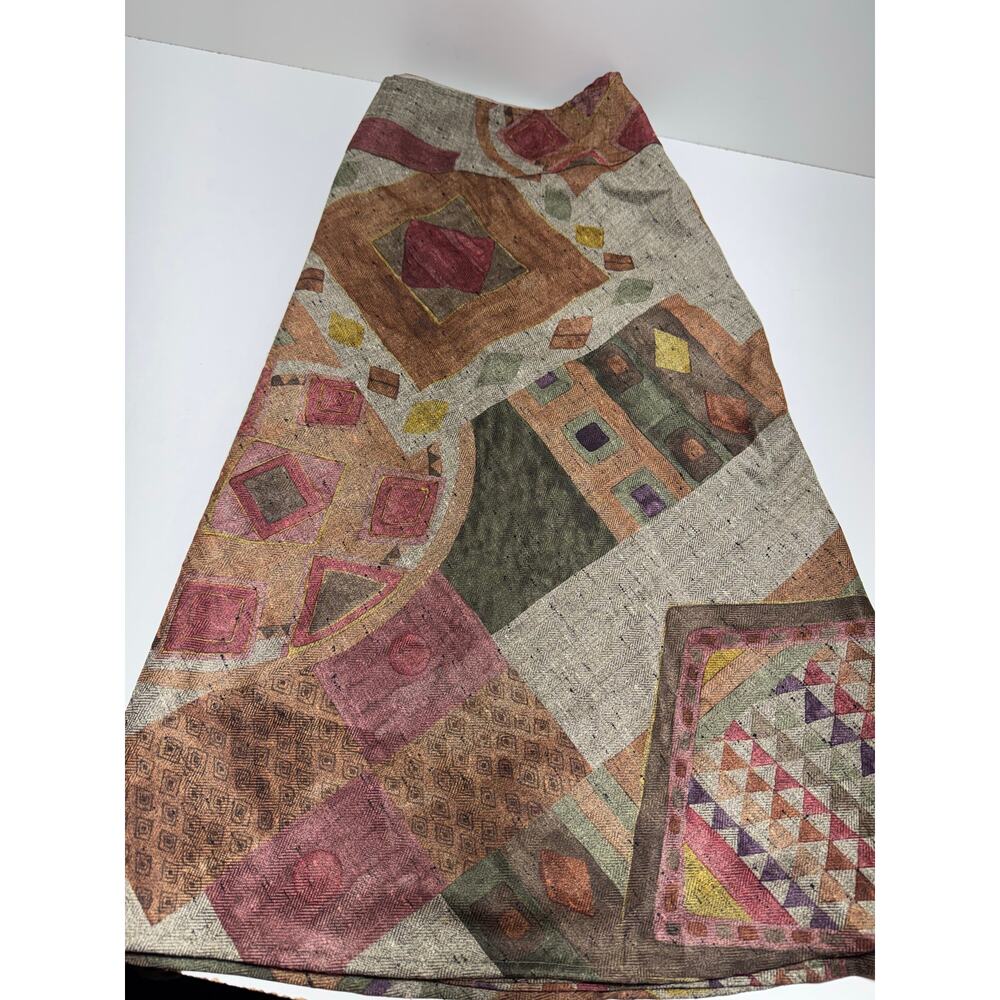 Coldwater Creek Patchwork Midi Skirt in Pink, Green, Brown, Cream